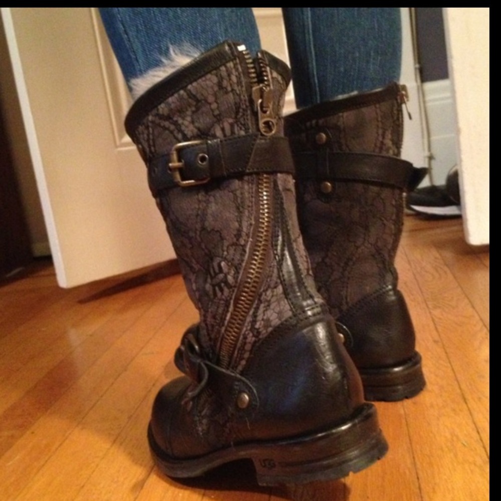 UGG Collection Leather & Lace Moto Boots